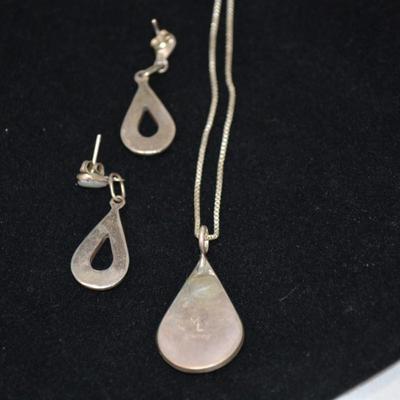 Matching 925 Sterling Cube Chain w/ 925 Pendant & Earrings 18" 11.1g