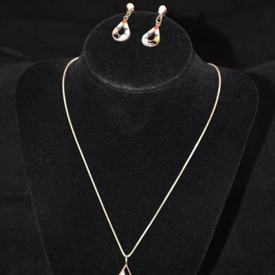 Matching 925 Sterling Cube Chain w/ 925 Pendant & Earrings 18" 11.1g