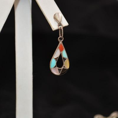 Matching 925 Sterling Cube Chain w/ 925 Pendant & Earrings 18" 11.1g