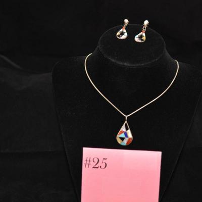 Matching 925 Sterling Cube Chain w/ 925 Pendant & Earrings 18" 11.1g