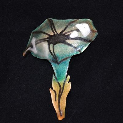 Lacquered Copper Flower Pin 3.5"