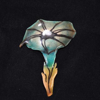 Lacquered Copper Flower Pin 3.5"
