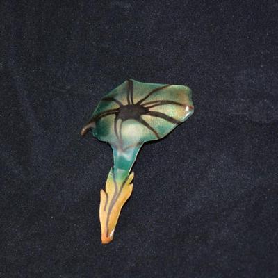 Lacquered Copper Flower Pin 3.5"