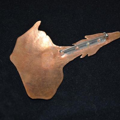 Lacquered Copper Flower Pin 3.5"