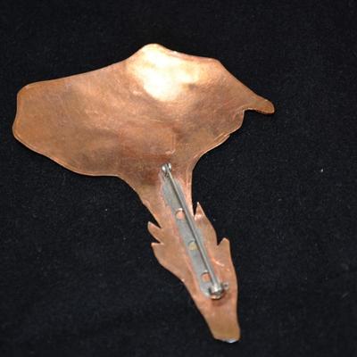 Lacquered Copper Flower Pin 3.5"
