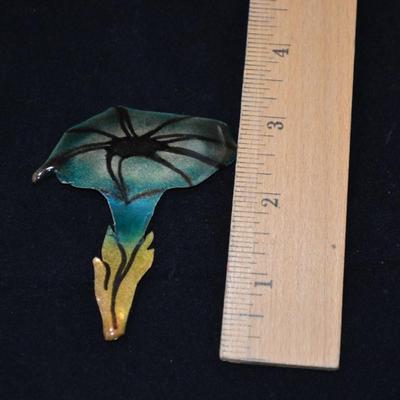 Lacquered Copper Flower Pin 3.5"
