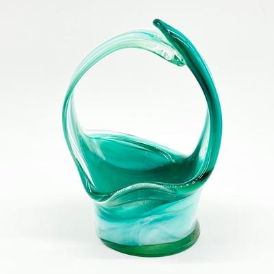 MURANO ~ 8â€ MCM Swirl Hand Blown Art Glass Basket Vase