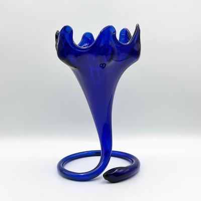 12â€ Hand Blown Cobalt Blue Vase