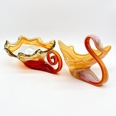 MURANO ~ Pair (2) ~ Art Glass Swan & Sleigh Bowls