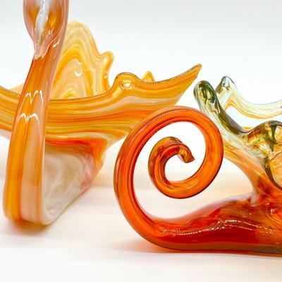 MURANO ~ Pair (2) ~ Art Glass Swan & Sleigh Bowls