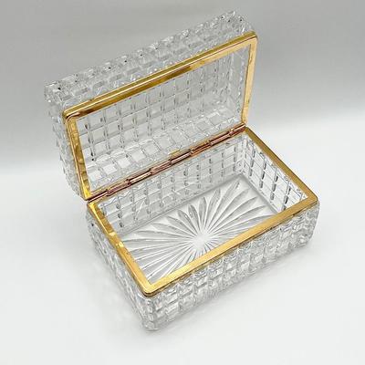 Vtg Large French Cut Crystal Trinket Jewelry Box