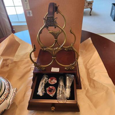 Bombay Co. Cherry Wood Wine Bottle Caddy w Wine Tool Drawer NOS