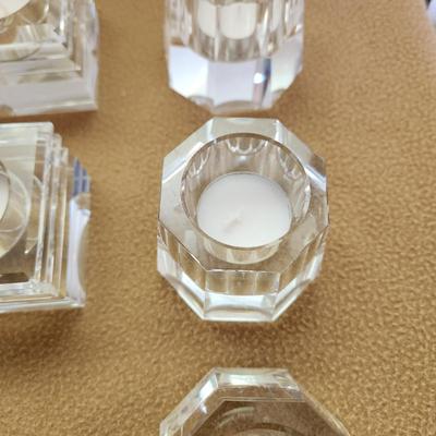 5 Oleg Cassini Crystal 2 Square Pillar &3  8 sided Candle Holders Signed Vintage
