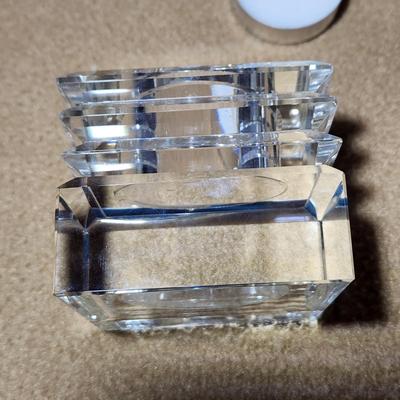 5 Oleg Cassini Crystal 2 Square Pillar &3  8 sided Candle Holders Signed Vintage