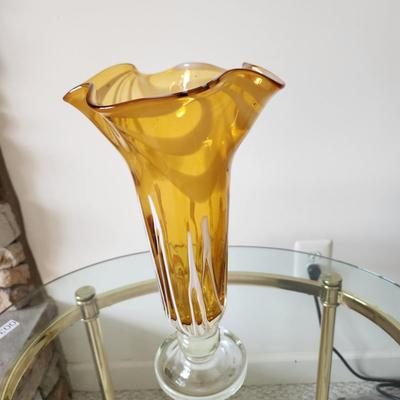 Large Hand Made  Artist's Co-op Art Glass Vase 14.5"