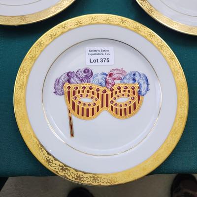 Muirfield Celebrity 9408 Mardi Gras Plates 5 Different Masks 8.5"