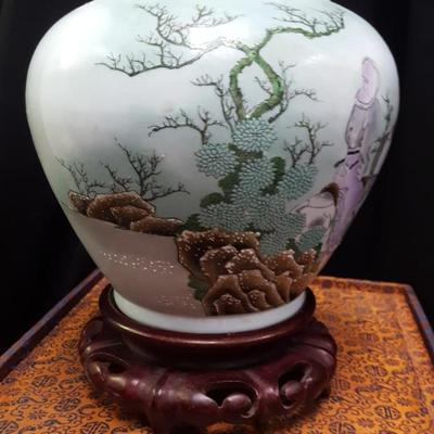 Chinese Famille Vase in original box