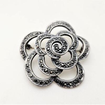 Lot #1  Vintage Sterling Silver and Marcasite Brooch
