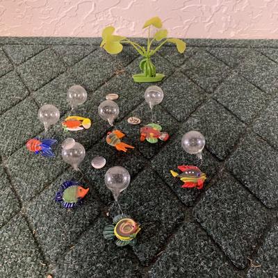 7 Floating Glass Fish Figurines with Plant