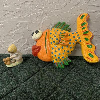 Vintage 1980 Bisque figurine Gretchen Memories Shared Minature collection & Fish Decor
