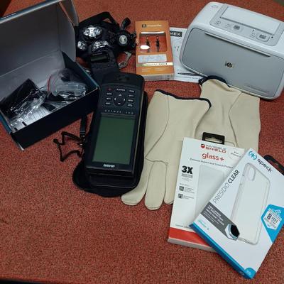 Garmin GPS & HP Radio & Misc. Phone Items + Headlamp