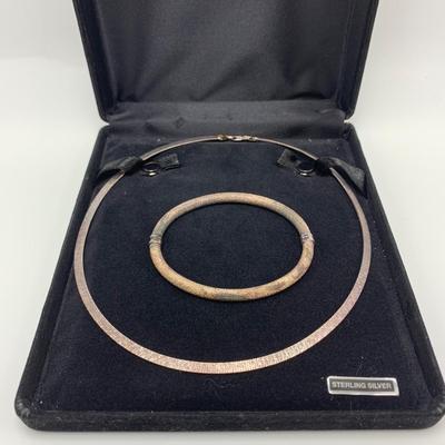 SARDA Stamped 925 Collar Necklace with Two Chains, Clamp Bangle, and Matching Necklace and Bangle Set (B3-KW)