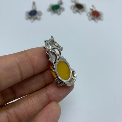 Stamped Sterling and Gemstone Seahorse, Hummingbird, and Penguin Necklaces with Selection of Gemstone Animal Pendants (B3-KW)