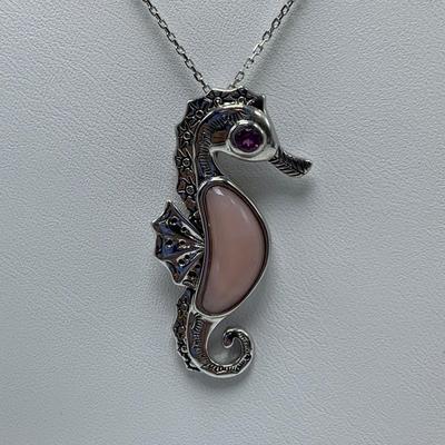Stamped Sterling and Gemstone Seahorse, Hummingbird, and Penguin Necklaces with Selection of Gemstone Animal Pendants (B3-KW)
