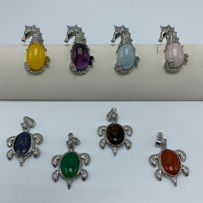 Stamped Sterling and Gemstone Seahorse, Hummingbird, and Penguin Necklaces with Selection of Gemstone Animal Pendants (B3-KW)