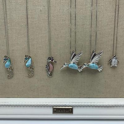 Stamped Sterling and Gemstone Seahorse, Hummingbird, and Penguin Necklaces with Selection of Gemstone Animal Pendants (B3-KW)