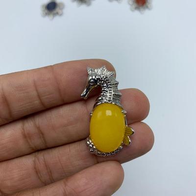 Stamped Sterling and Gemstone Seahorse, Hummingbird, and Penguin Necklaces with Selection of Gemstone Animal Pendants (B3-KW)