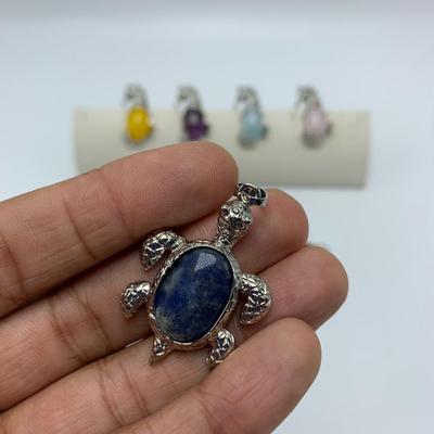 Stamped Sterling and Gemstone Seahorse, Hummingbird, and Penguin Necklaces with Selection of Gemstone Animal Pendants (B3-KW)