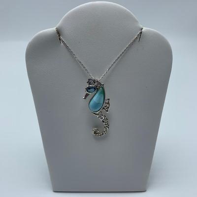 Stamped Sterling and Gemstone Seahorse, Hummingbird, and Penguin Necklaces with Selection of Gemstone Animal Pendants (B3-KW)