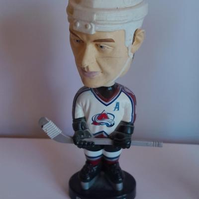 Colorado Avalanche 2002 Collector's series Bobble heads and Signed Hockey puck with stand GO AV'S!