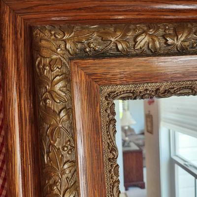 Vintage Ornate Solid Oak Wood Framed Mirror 24x27
