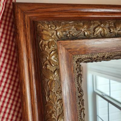 Vintage Ornate Solid Oak Wood Framed Mirror 24x27