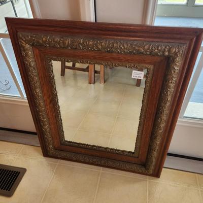Vintage Ornate Solid Oak Wood Framed Mirror 24x27