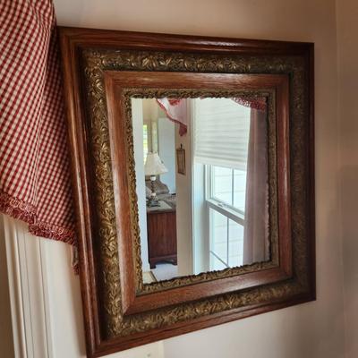 Vintage Ornate Solid Oak Wood Framed Mirror 24x27