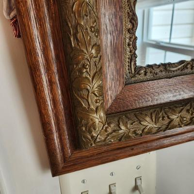 Vintage Ornate Solid Oak Wood Framed Mirror 24x27