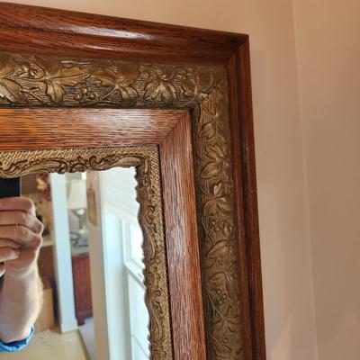 Vintage Ornate Solid Oak Wood Framed Mirror 24x27