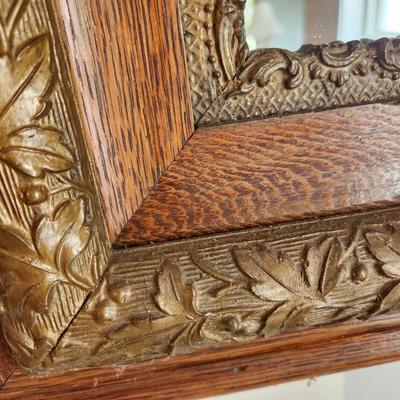 Vintage Ornate Solid Oak Wood Framed Mirror 24x27
