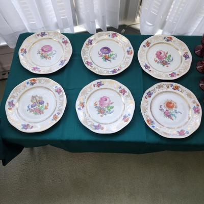 Erphila Czecho-Slovakia Floral Plates Set Of 6  10.5"