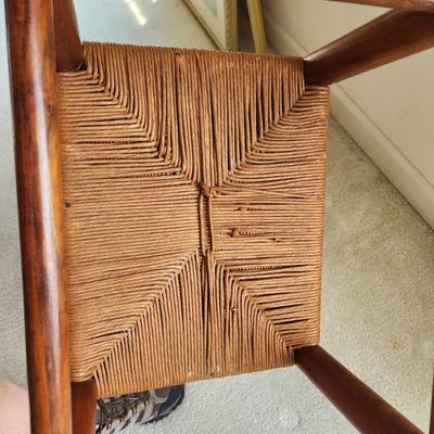 Vintage Wood & Rush Stool 16x13x19H