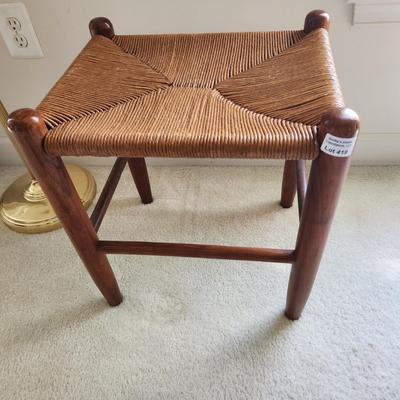 Vintage Wood & Rush Stool 16x13x19H