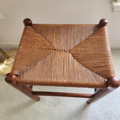 Vintage Wood & Rush Stool 16x13x19H