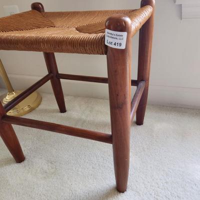 Vintage Wood & Rush Stool 16x13x19H