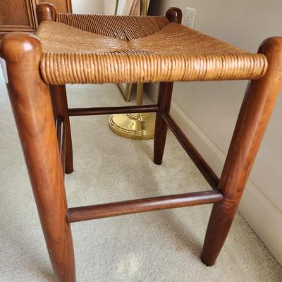 Vintage Wood & Rush Stool 16x13x19H