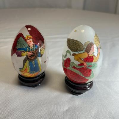 Collection of Signed Glass Angel Decorated Eggs W/Stands (DR-RG)