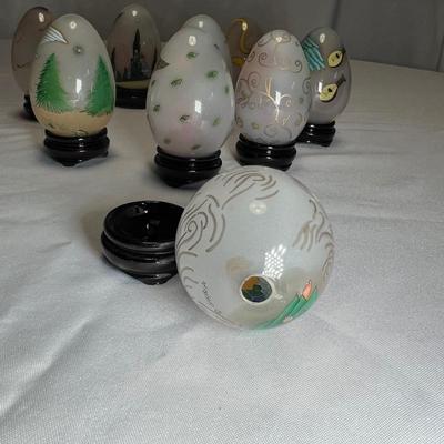 Collection of Signed Glass Angel Decorated Eggs W/Stands (DR-RG)