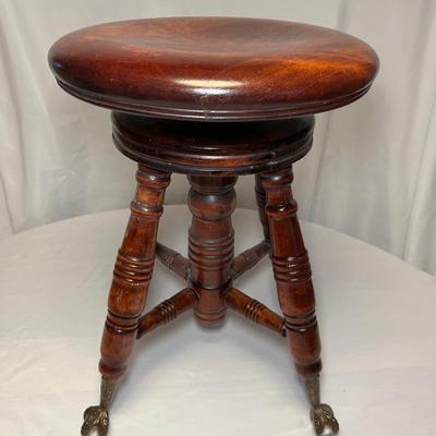 Merriam Brass W/Glass Ball Claw Footed Antique Piano Stool (M-RG)